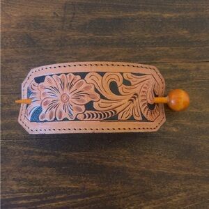 Floral Leather Hair Clip - Brown and Tan